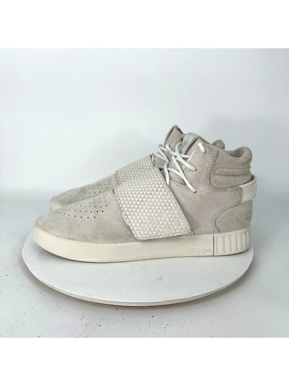 Adidas Tubular Invader High Top Men Size 9.5 White Suede Strap Training Shoes